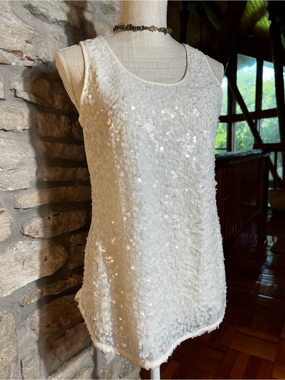 LOFT Ivory Sleeveless Top with Scoop Neck